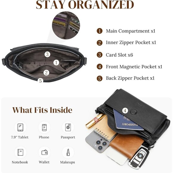 S-ZONE Leather Crossbody Bags for Women RFID Small Purse - Picture 3 of 8